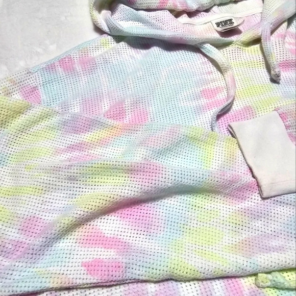 Pink by Victoria's Secret Cropped Cotton Mesh Tie-Dye Beach Cover Up, EUC! - Picture 9 of 10